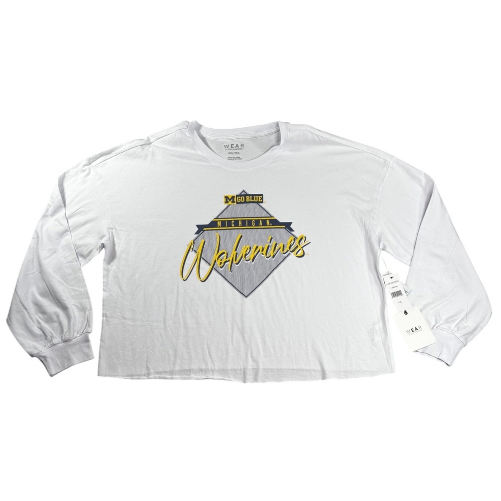 WEAR by Erin Andrews Michigan Wolverines Long Sleeve Crop Top White XXL NEW